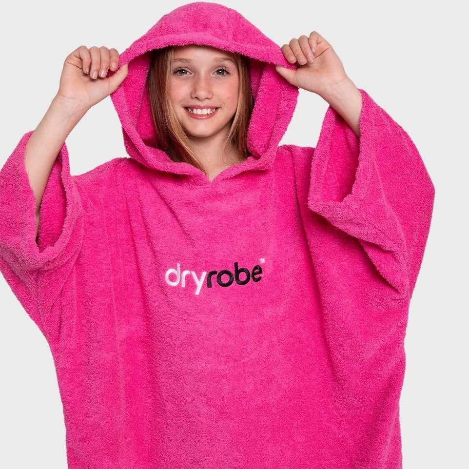 Dryrobe Kids Organic Cotton Short Sleeve Towel Robe - Pink - Age 10-13