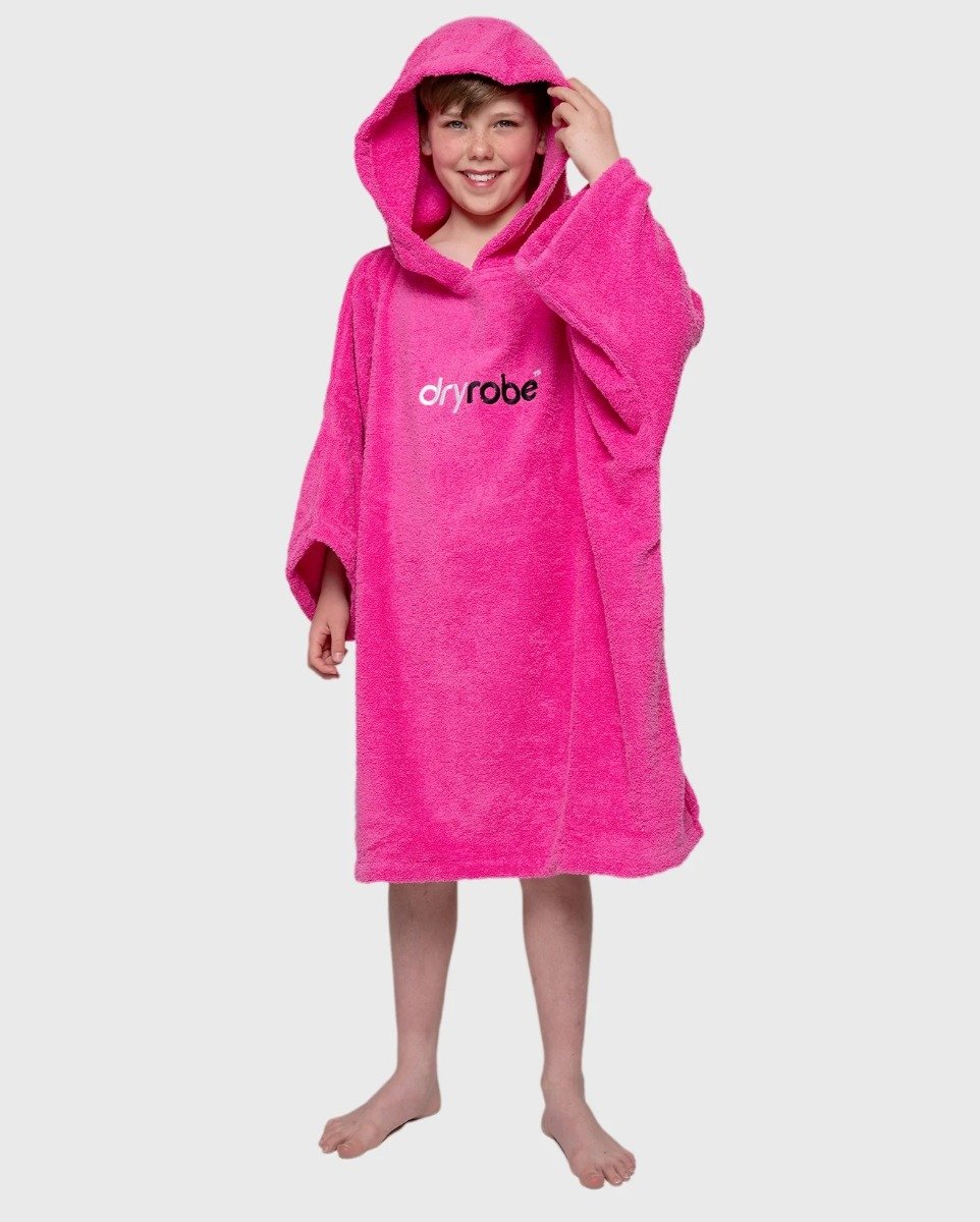 Dryrobe Kids Organic Cotton Short Sleeve Towel Robe - Pink - Age 5-9