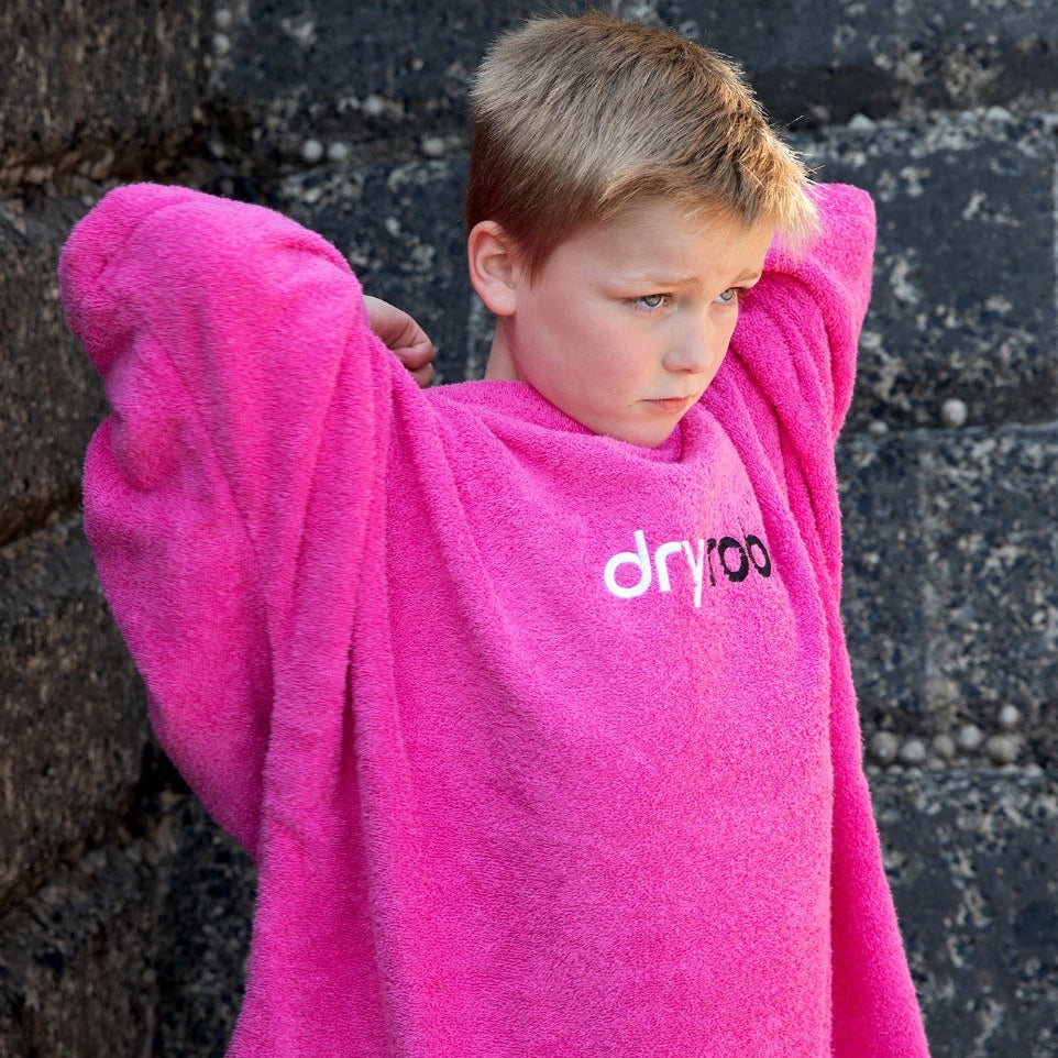 Dryrobe Kids Organic Cotton Short Sleeve Towel Robe - Pink - Age 10-13