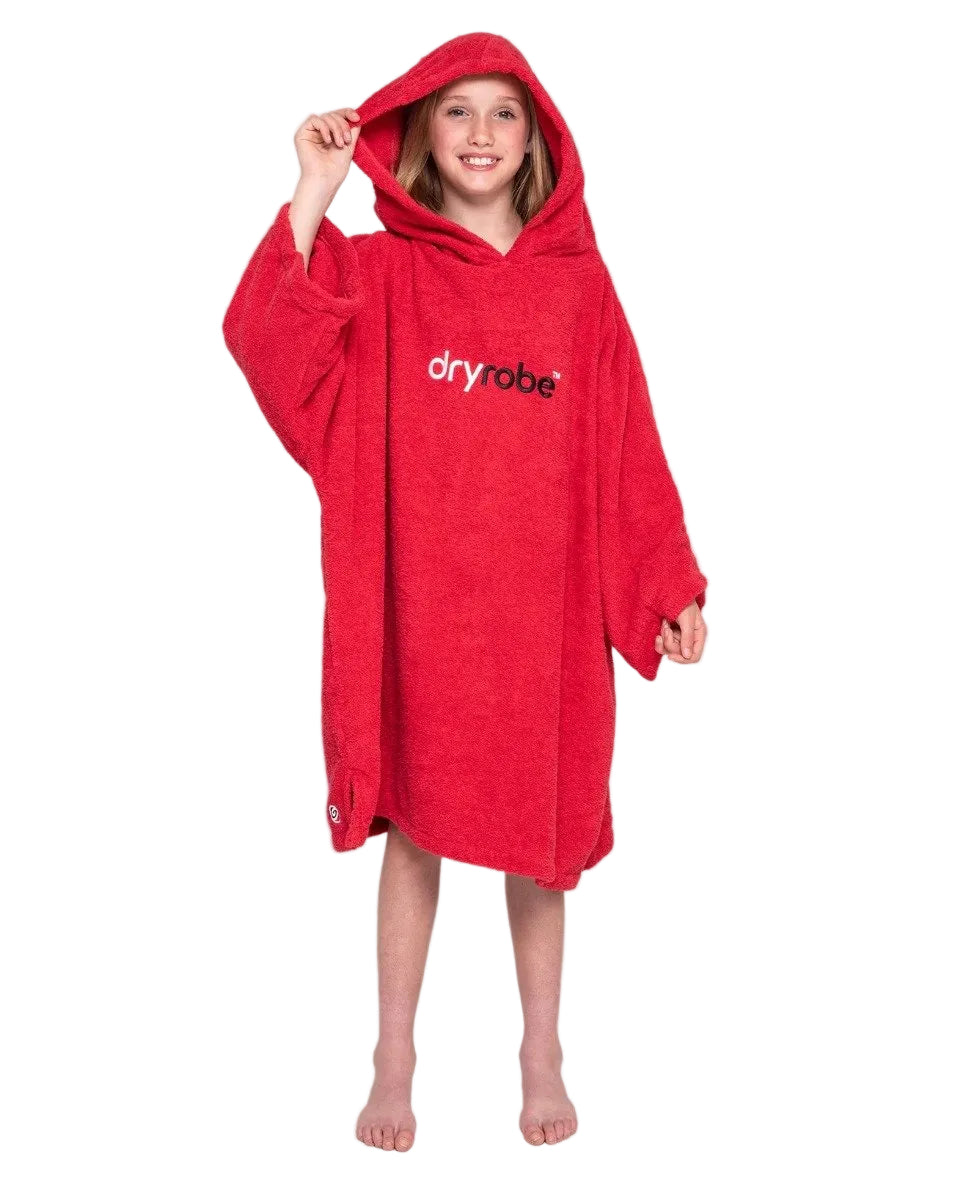 Dryrobe Kids Organic Cotton Short Sleeve Towel Changing Robe in Red - Age 5-9