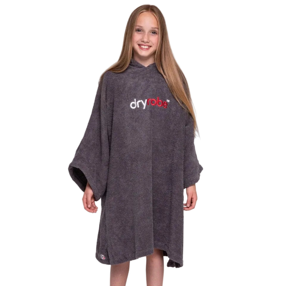 DryRobe Kids Organic Cotton Short Sleeve Towel Robe - Slate Grey