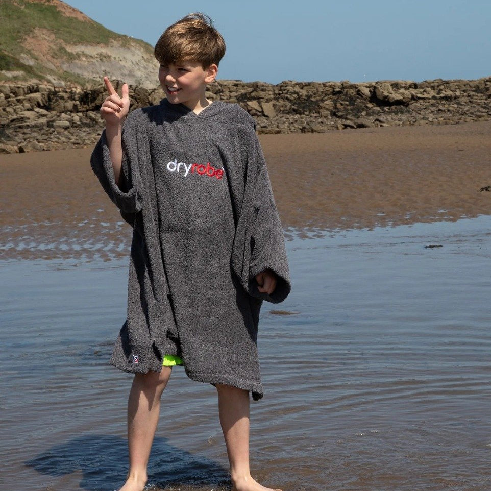 DryRobe Kids Organic Cotton Short Sleeve Towel Robe - Slate Grey