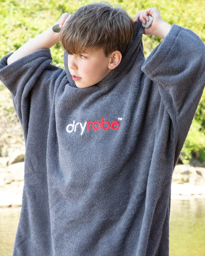 DryRobe Kids Organic Cotton Short Sleeve Towel Robe - Slate Grey