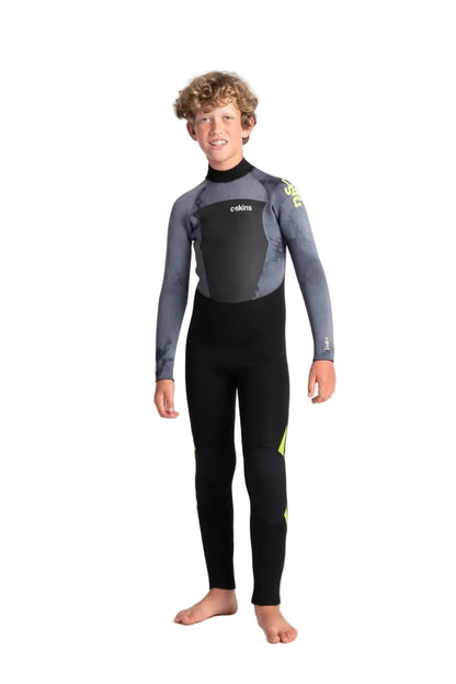 C Skins Legend 5/4/3mm Kids Warm Back Zip Wetsuit in Black/Tie Dye/Lime