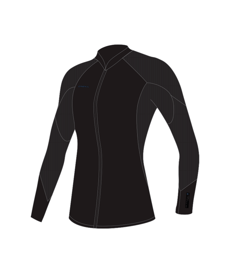O'Neill Womens Hyperfreak 2/1.5mm Front Zip Wetsuit Jacket in Black
