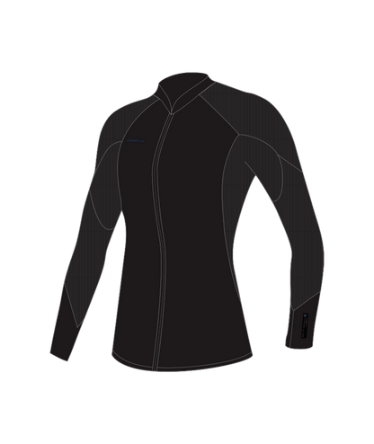 O'Neill Womens Hyperfreak 2/1.5mm Front Zip Wetsuit Jacket in Black