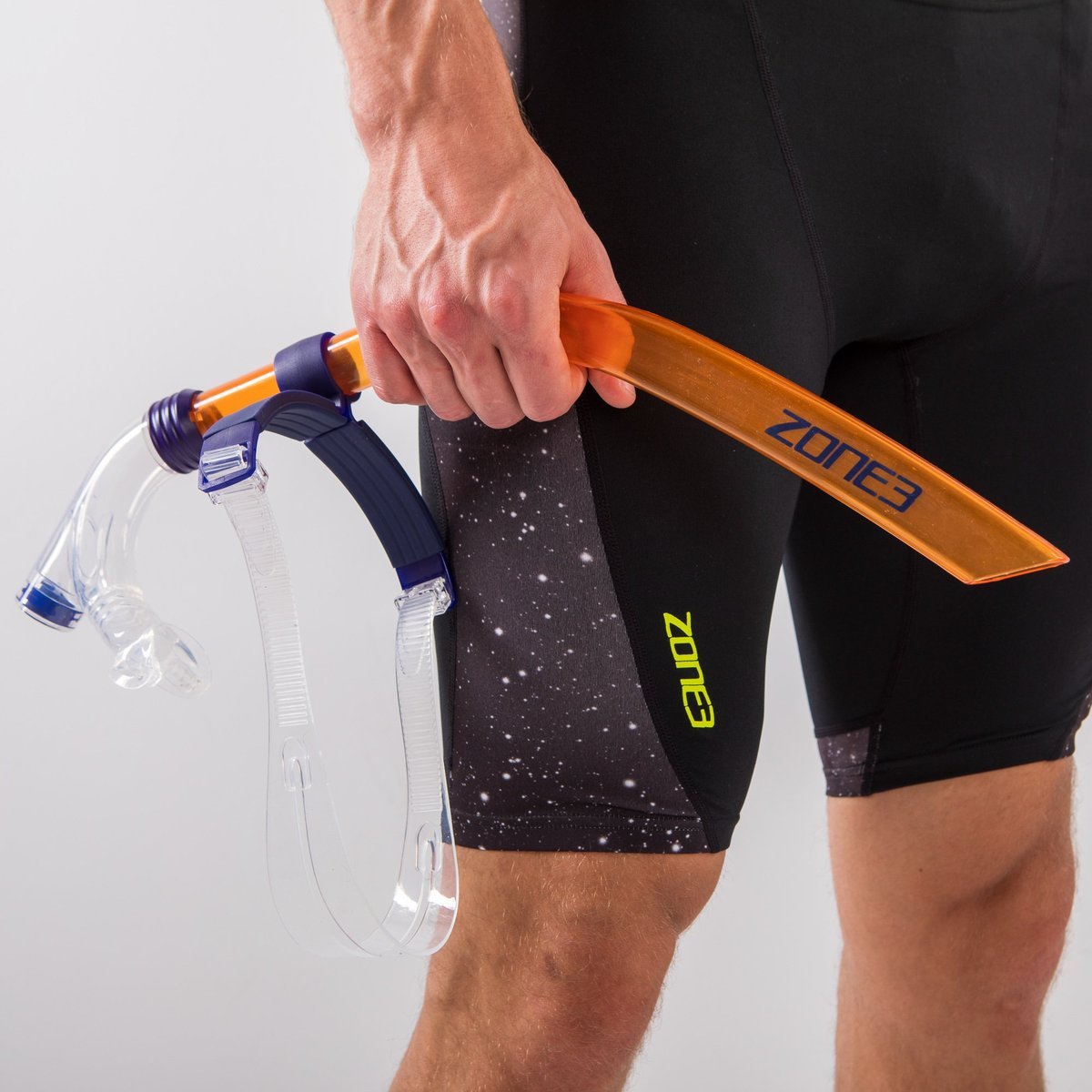 Zone3 Front Facing Swim Drill Snorkel -  Blue/Orange - Full View