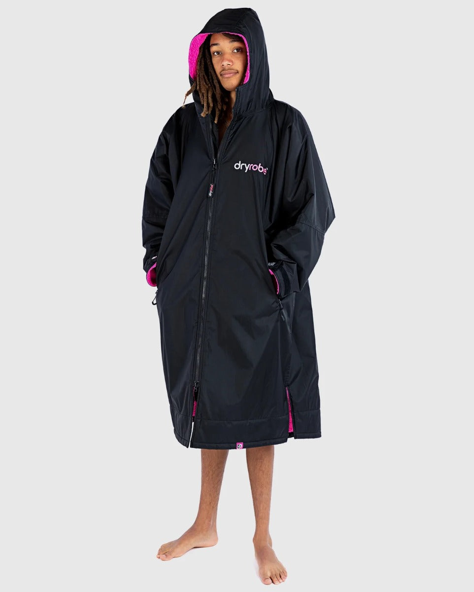 Dryrobe Advance Long Sleeve Changing Robe - Black/Pink