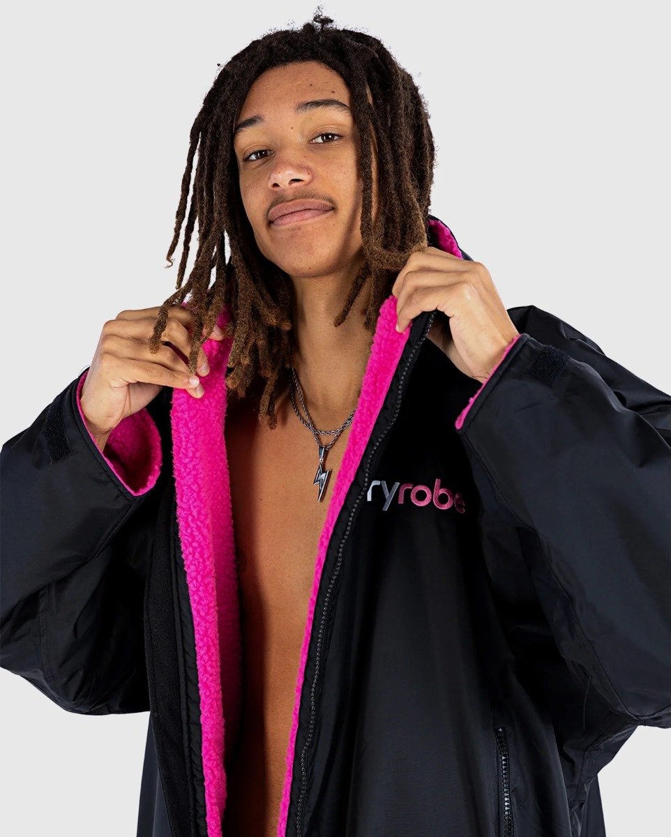 Dryrobe Advance Long Sleeve Changing Robe - Black/Pink