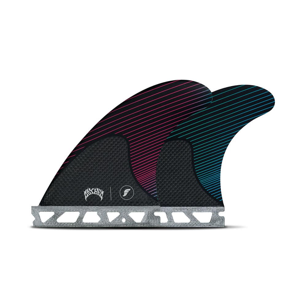 Futures Mayhem Small Thruster Fins - Pink/Teal - Full View