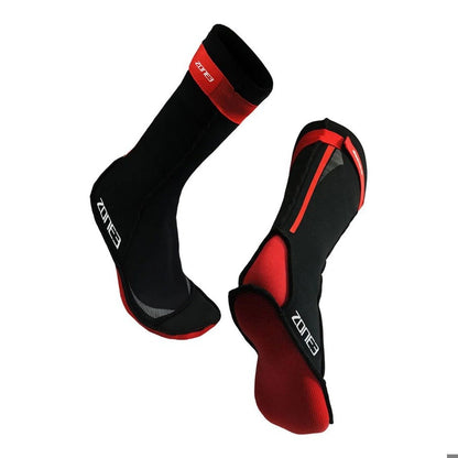 Zone3 Neoprene Swim Socks - Black\Red  - Full View