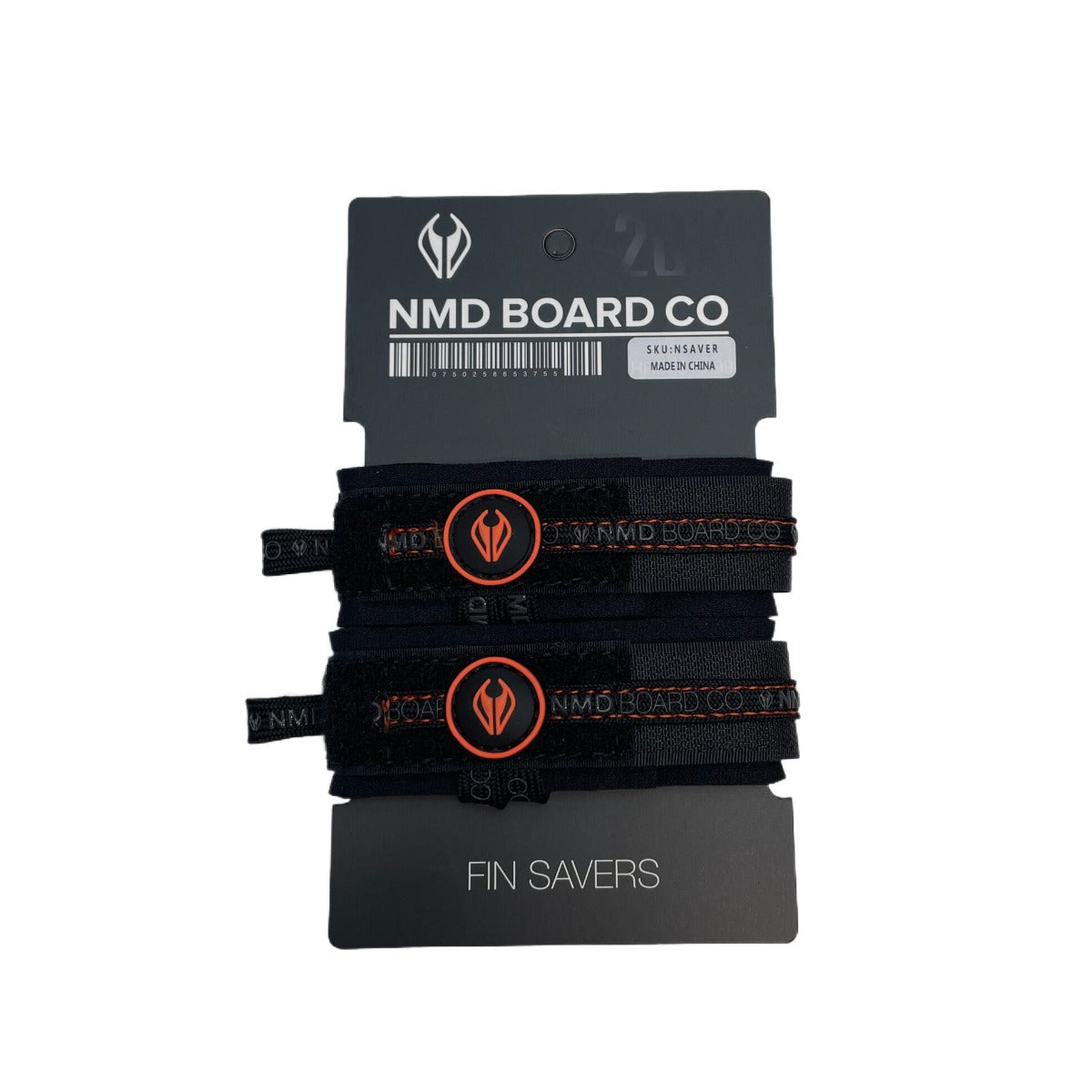Black and fluro red fin savers for bodyboarding on a white background.