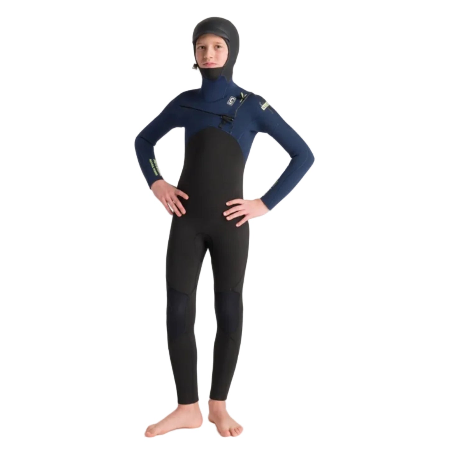 C-Skins NuWave Session 5/4mm Junior GBS Hooded Winter Wetsuit 2026 - Black / Bluestone X / Cool Green