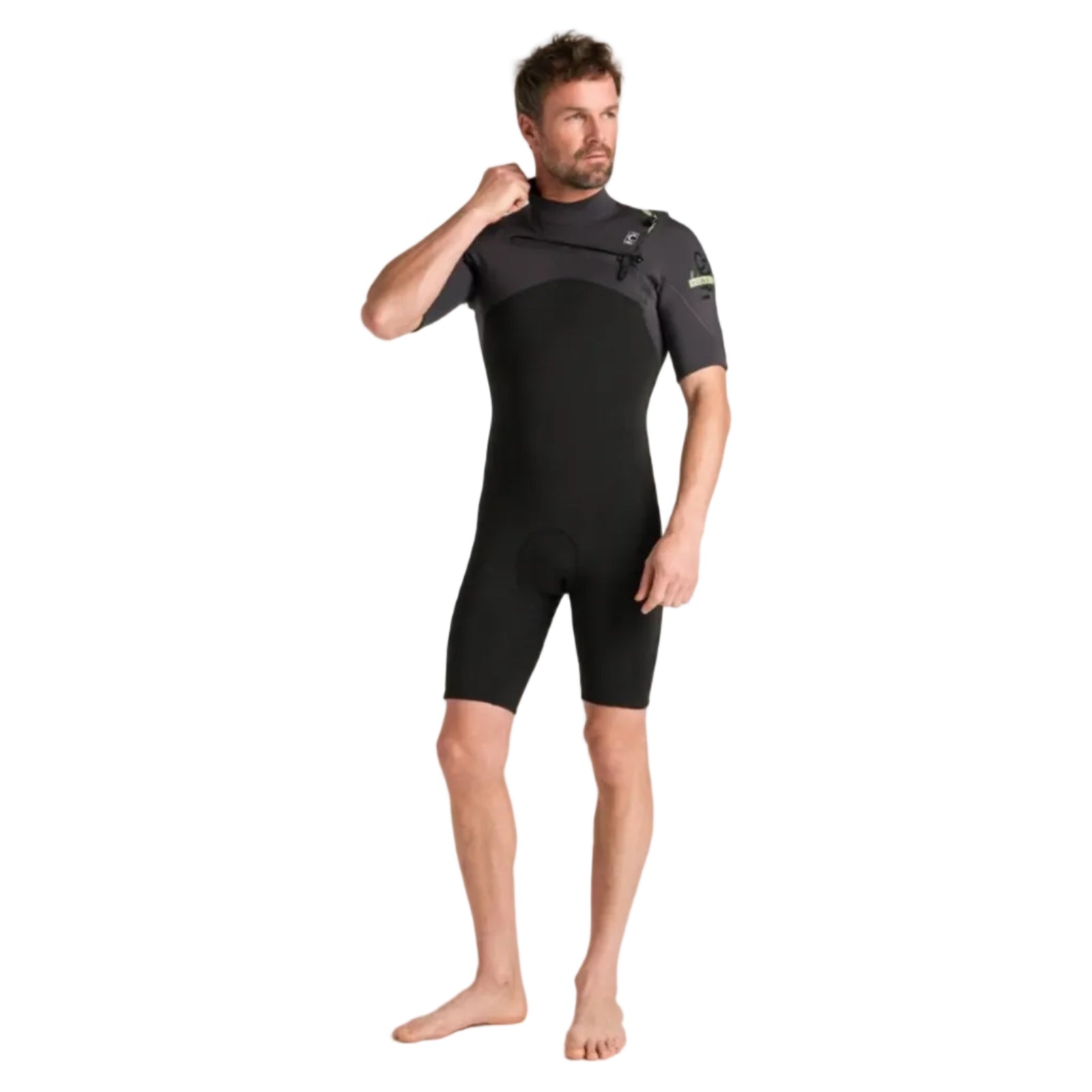 C-Skins NuWave Session Lite 2mm Mens Flatlock Chest Zip Shorty 2026 - Black / Meteor