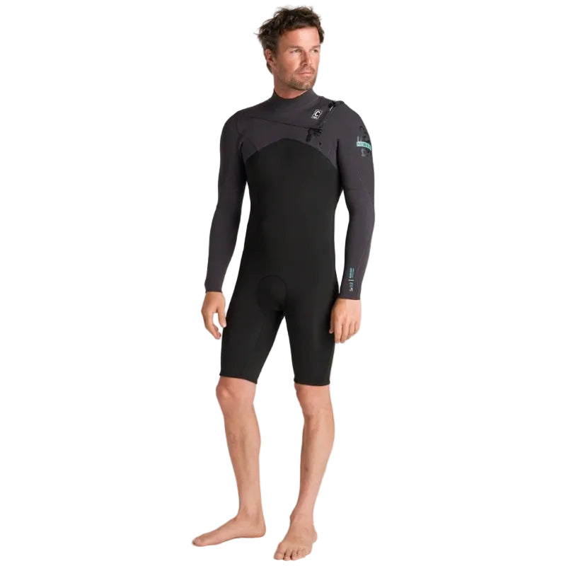 C-Skins NuWave Session 3/2mm Mens GBS Chest Zip Long Arm Shorty 2026 - Black/Meteor X/Petrol