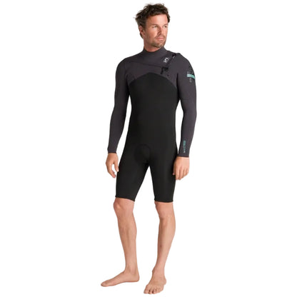 C-Skins NuWave Session 3/2mm Mens GBS Chest Zip Long Arm Shorty 2026 - Black/Meteor X/Petrol