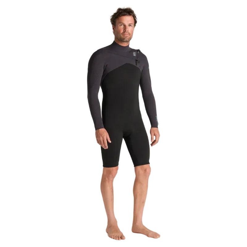C-Skins NuWave Session 3/2mm Mens GBS Chest Zip Long Arm Shorty 2026 - Black/Meteor X/Petrol