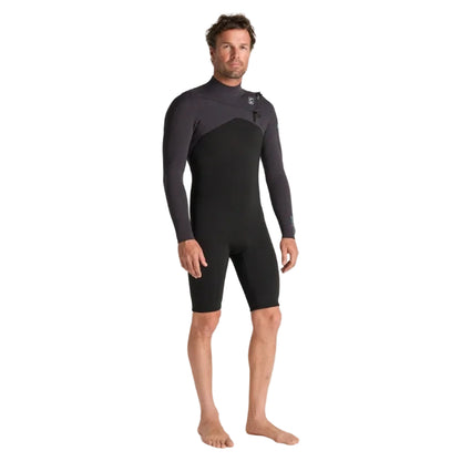 C-Skins NuWave Session 3/2mm Mens GBS Chest Zip Long Arm Shorty 2026 - Black/Meteor X/Petrol