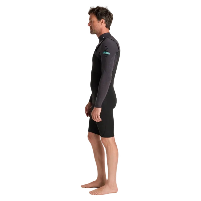 C-Skins NuWave Session 3/2mm Mens GBS Chest Zip Long Arm Shorty 2026 - Black/Meteor X/Petrol
