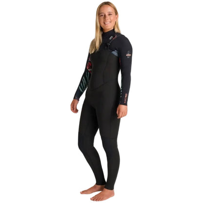 C-Skins NuWave Solace 4/3mm Womens GBS Chest Zip Wetsuit in Raven Black / Black X