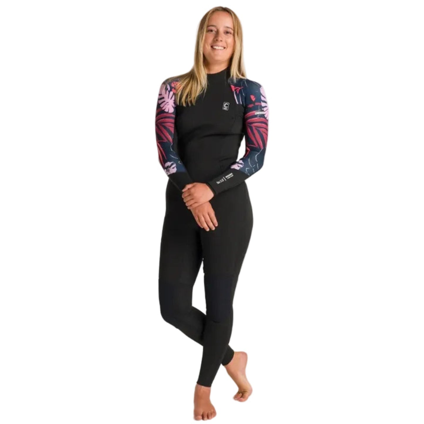 C-Skins NuWave Solace Lite 3/2mm Womens Flatlock Back Zip Wetsuit in Black/Tropical