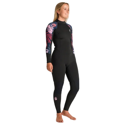 C-Skins NuWave Solace Lite 3/2mm Womens Flatlock Back Zip Wetsuit in Black/Tropical