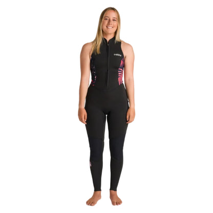 C-Skins NuWave Solace Lite 2mm Womens FL Front Zip Long Jane Wetsuit - Black / Tropical