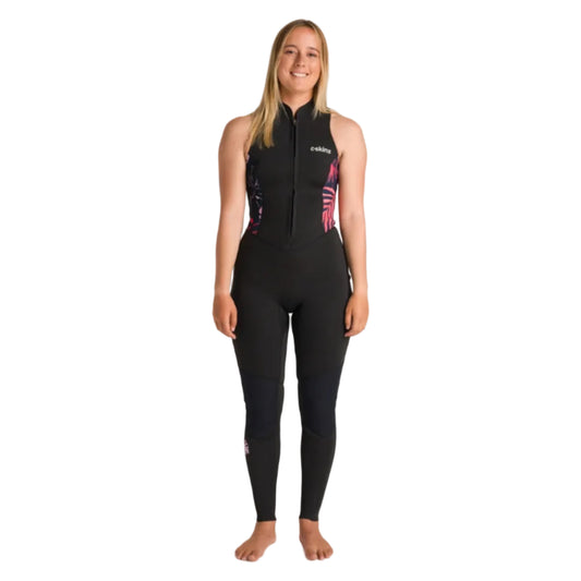 C-Skins NuWave Solace Lite 2mm Womens FL Front Zip Long Jane Wetsuit - Black / Tropical