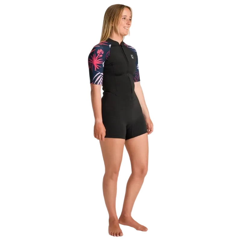 C-Skins NuWave Solace Lite 2mm Womens Flatlock Front Zip Shorty 2026 - Black/Tropical