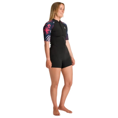 C-Skins NuWave Solace Lite 2mm Womens Flatlock Front Zip Shorty 2026 - Black/Tropical