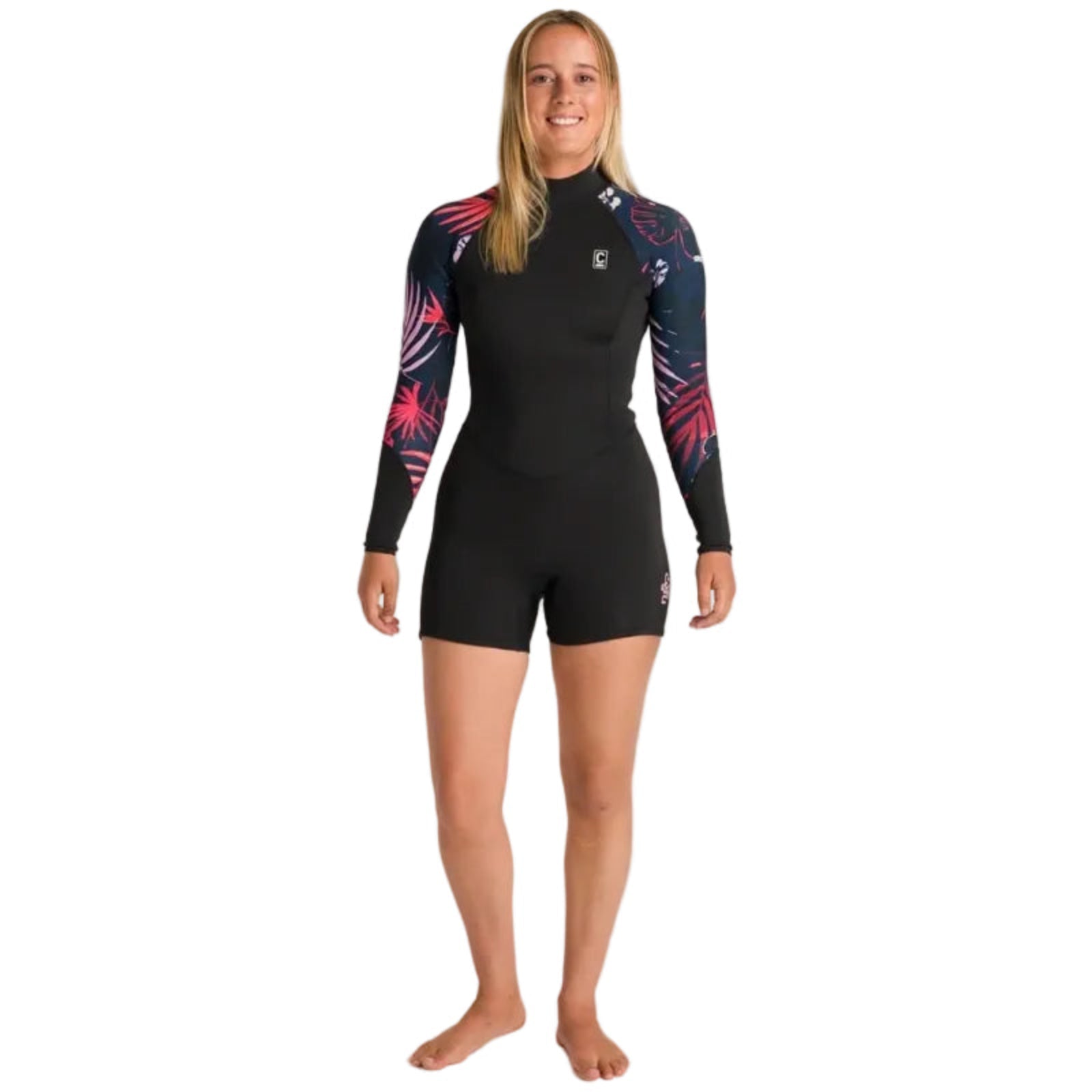 C-Skins NuWave Solace Lite 2mm Womens FL Back Zip Shorty 2026 - Black / Tropical