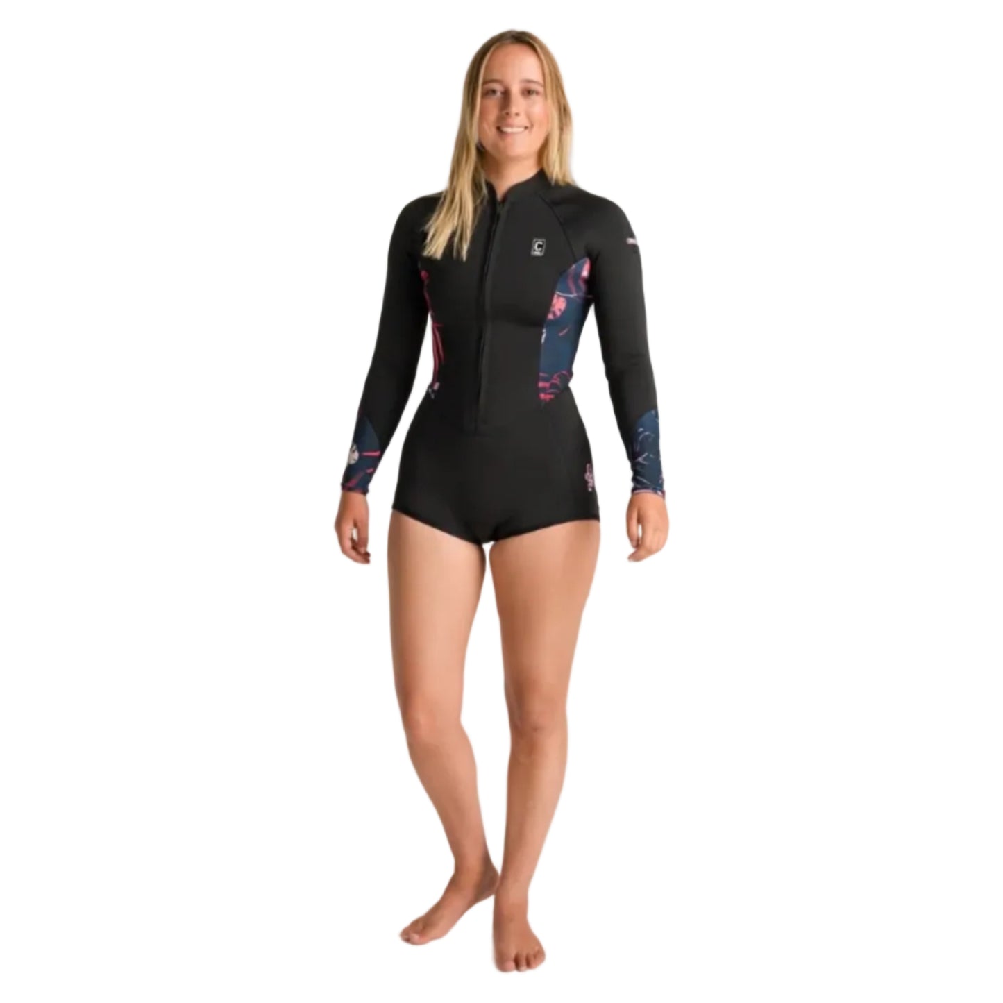 C-Skins NuWave Solace Lite 2mm Womens Flatlock Front Zip Long Sleeve Surf Suit - Black / Tropical