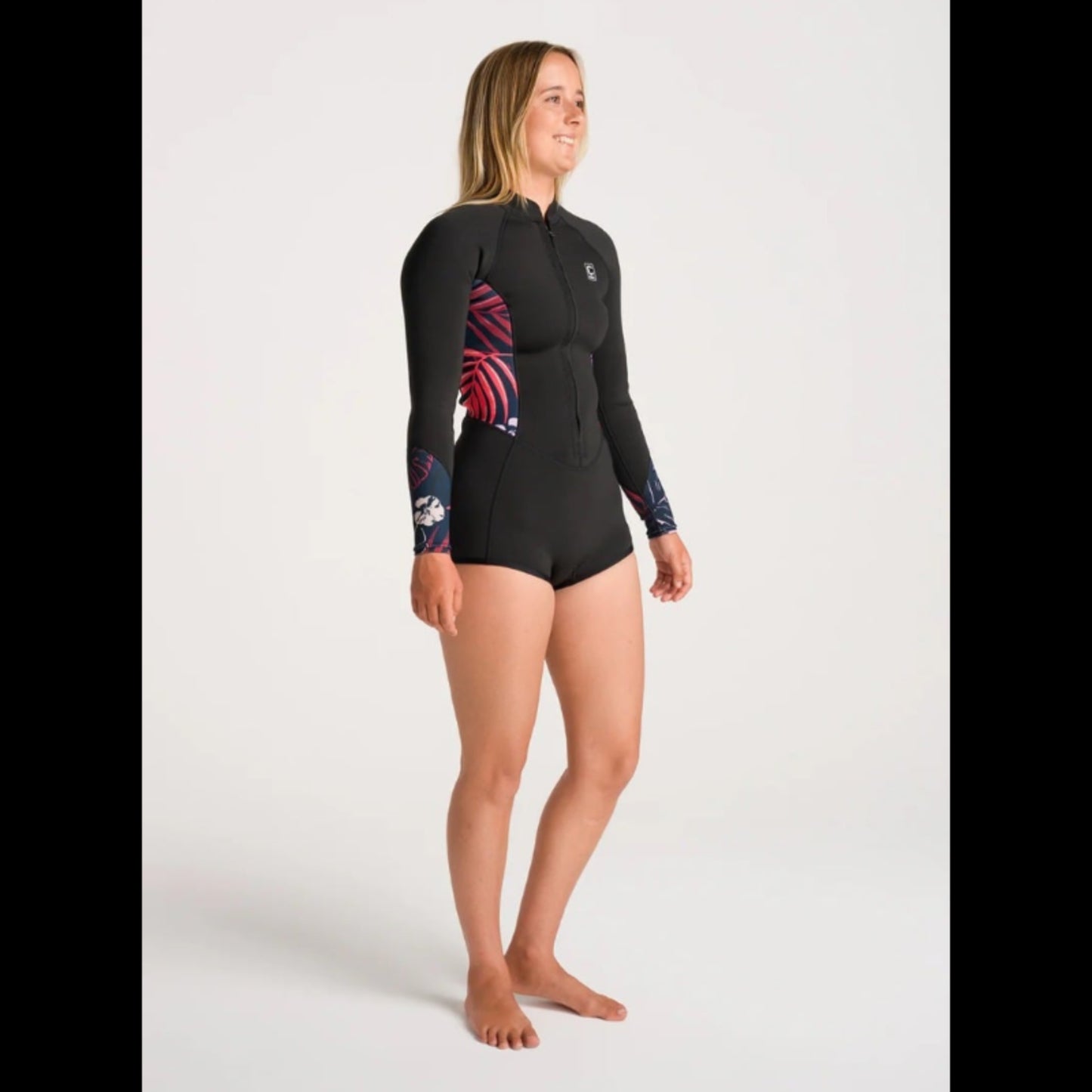 C-Skins NuWave Solace Lite 2mm Womens Flatlock Front Zip Long Sleeve Surf Suit - Black / Tropical