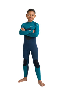 C-Skins NuWave Legend 4/3mm Junior GBS Back Zip Wetsuit in Bluestone / Emerald / Lime