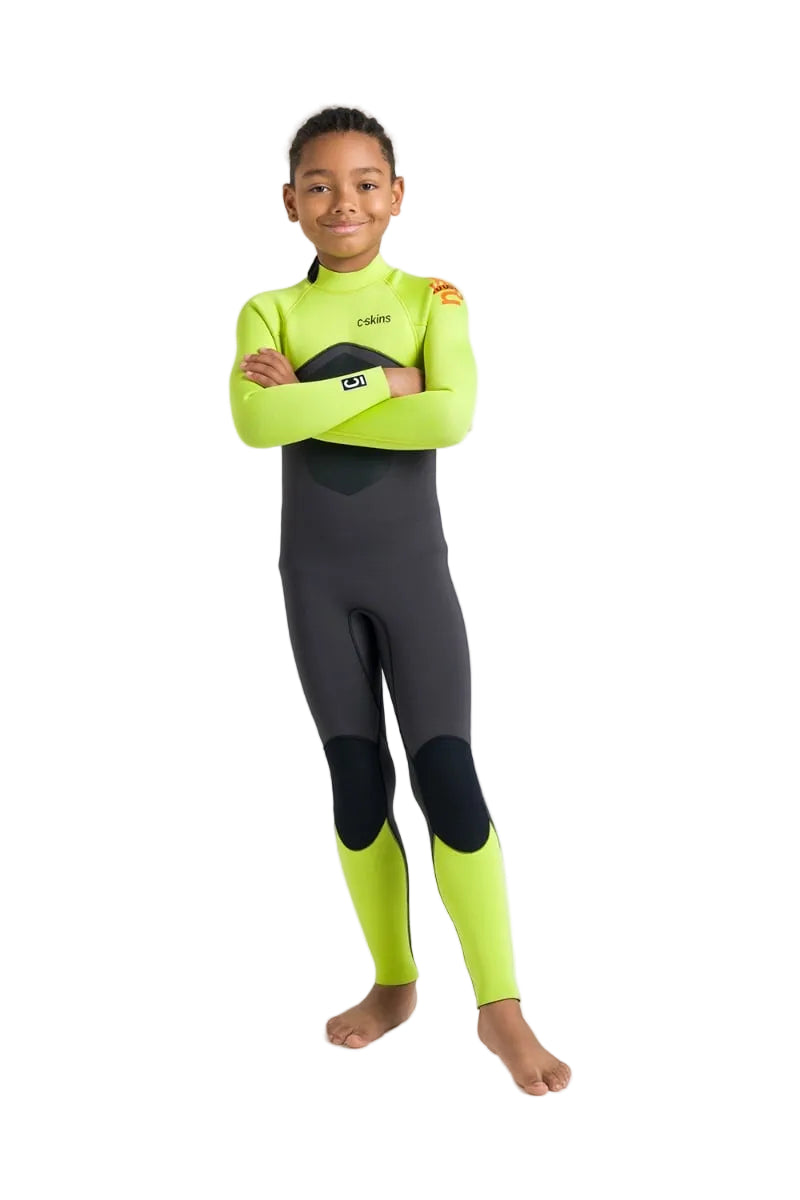 C-Skins NuWave Legend 4/3mm Junior GBS Back Zip Wetsuit in Meteor / Lime / Orange