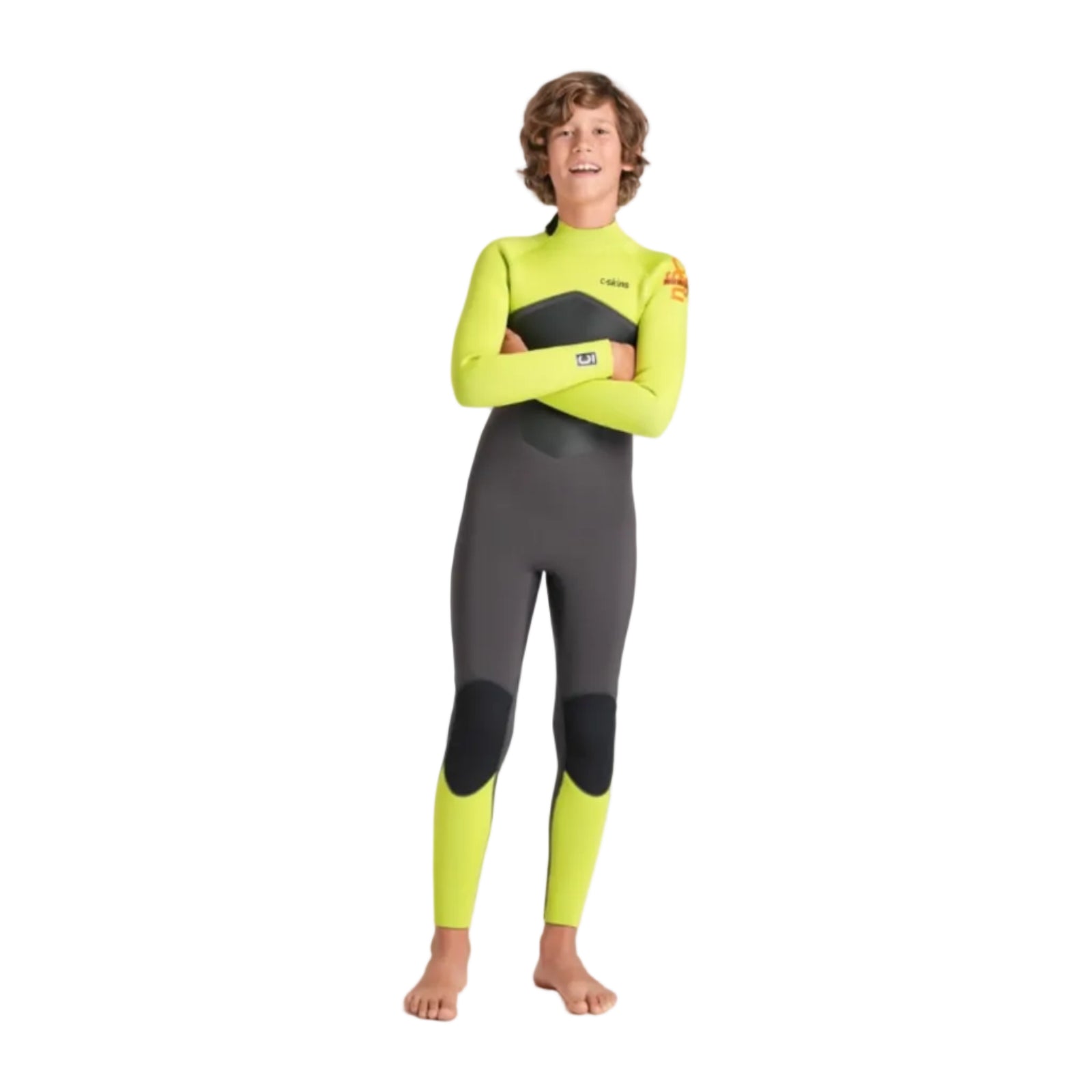 C-Skins NuWave Legend 4/3mm Junior GBS Back Zip Wetsuit 2026 - Meteor / Lime / Orange