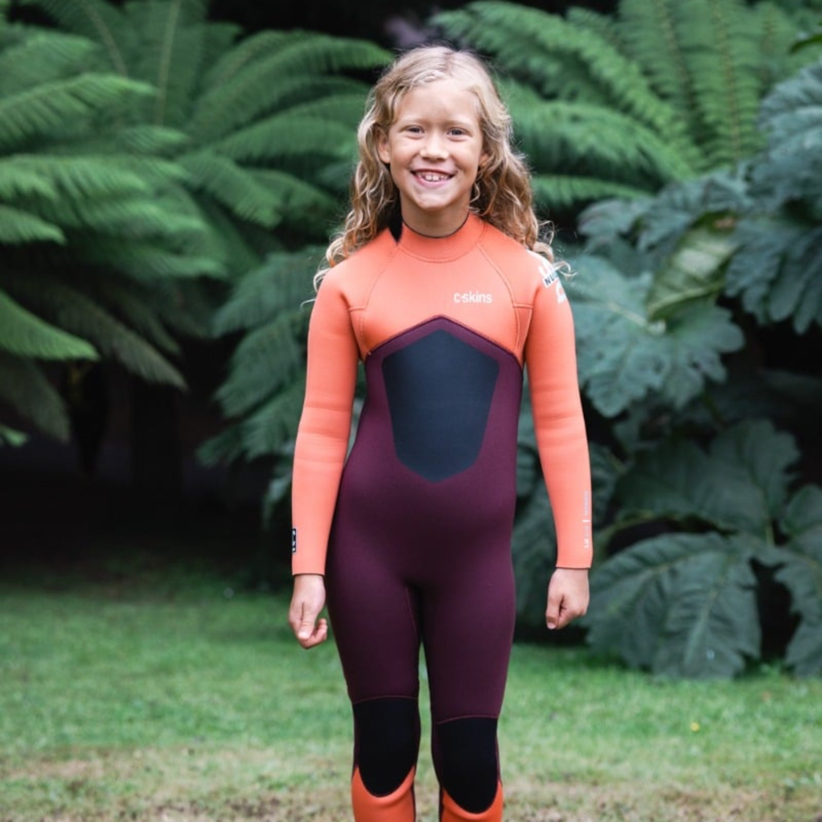 C-Skins NuWave Legend 4/3mm Junior GBS Back Zip Wetsuit 2026 - Rust / Coral Flame / Blue