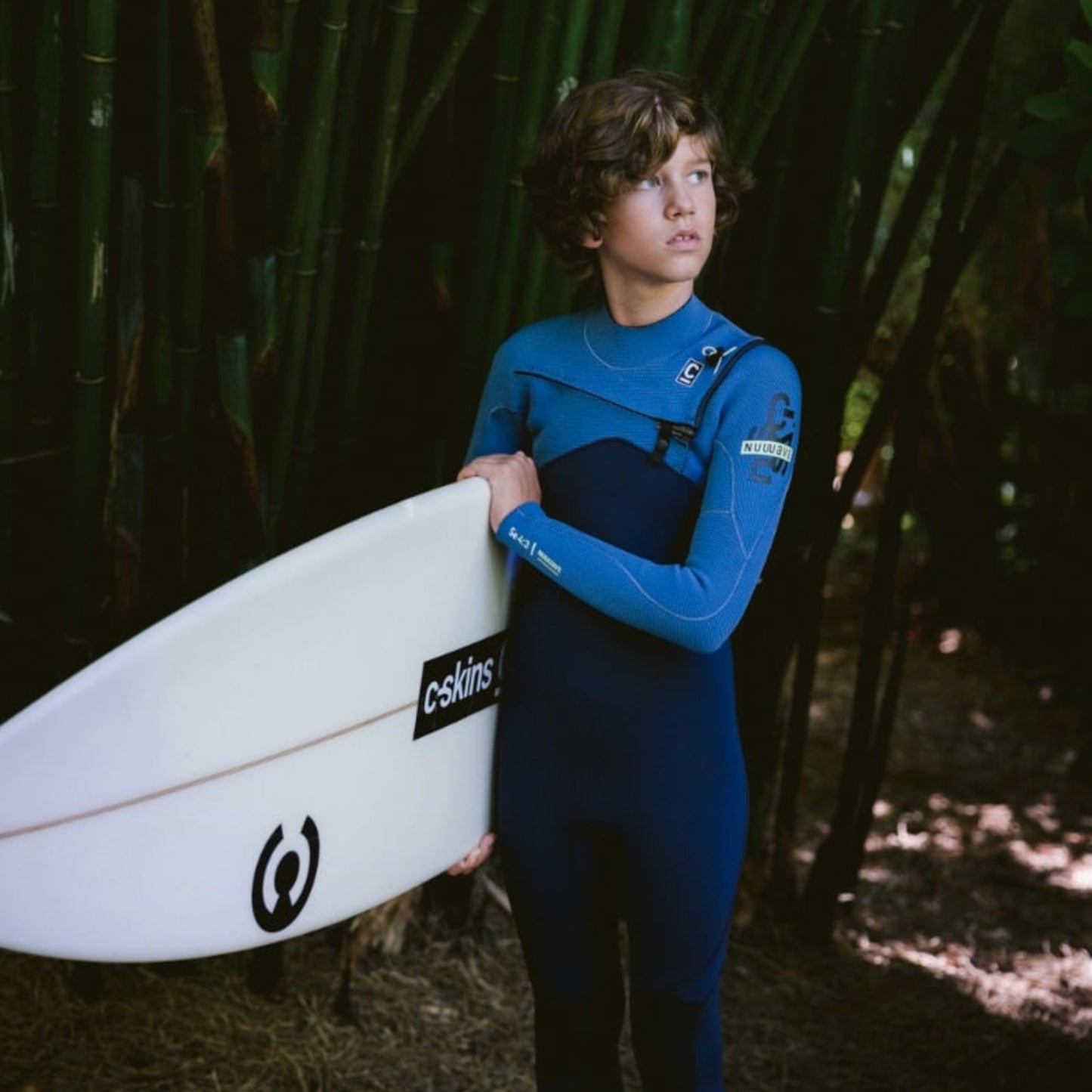 C-Skins NuWave Session 4/3mm Junior GBS Chest Zip Wetsuit 2026 - Bluestone/Steel Blue X/Lime