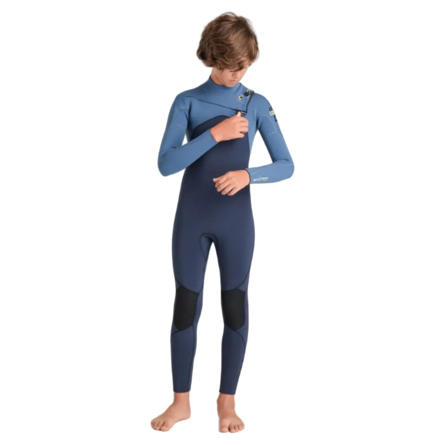 C-Skins NuWave Session 4/3mm Junior GBS Chest Zip Wetsuit 2026 - Bluestone/Steel Blue X/Lime