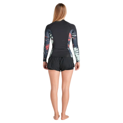 C-Skins NuWave UV Premium Womens Long Sleeve Rash Vest - Raven Black / Tropical