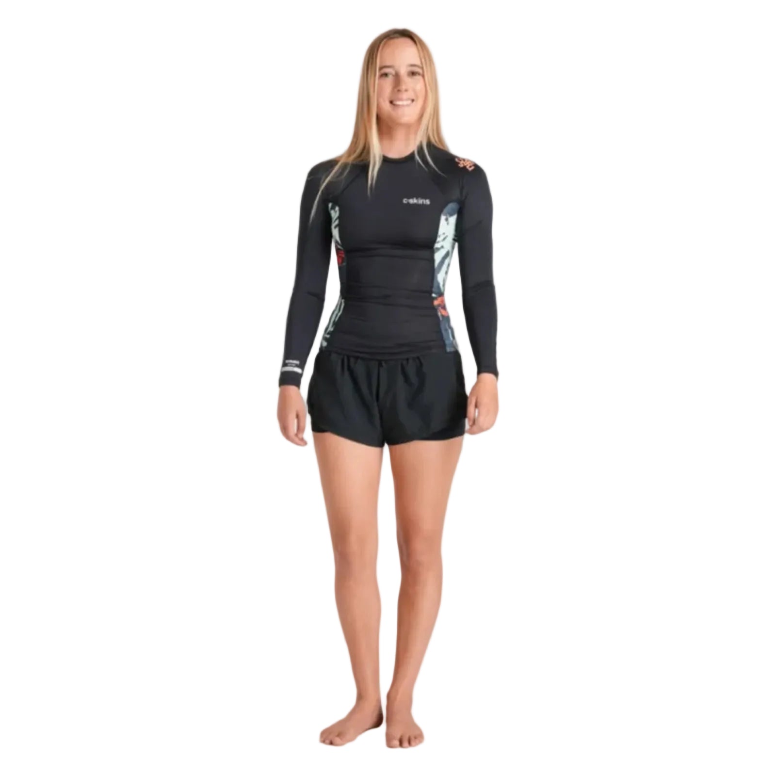 C-Skins NuWave UV Premium Womens Long Sleeve Rash Vest - Raven Black / Tropical