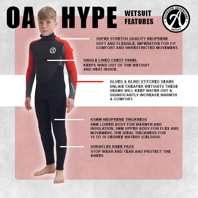 OA Hype 4/3mm Boys Back Zip Wetsuit - Black