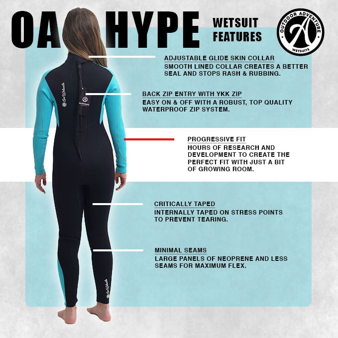 OA Hype 4/3mm Girls Wetsuit - Black