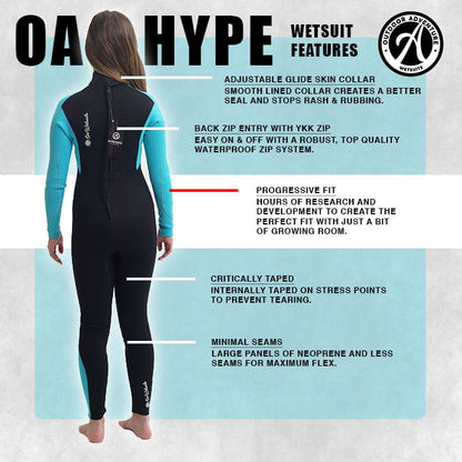 OA Hype 4/3mm Girls Wetsuit - Black