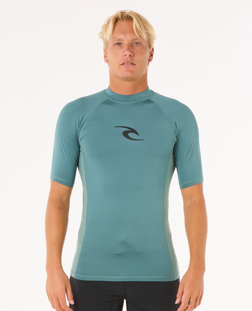 Rip Curl Waves UPF Perf Short Sleeve Rash Vest - Blue Stone