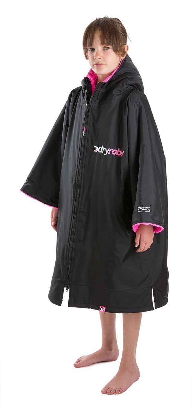 dryrobe advance kids short sleeve pink black changing robe
