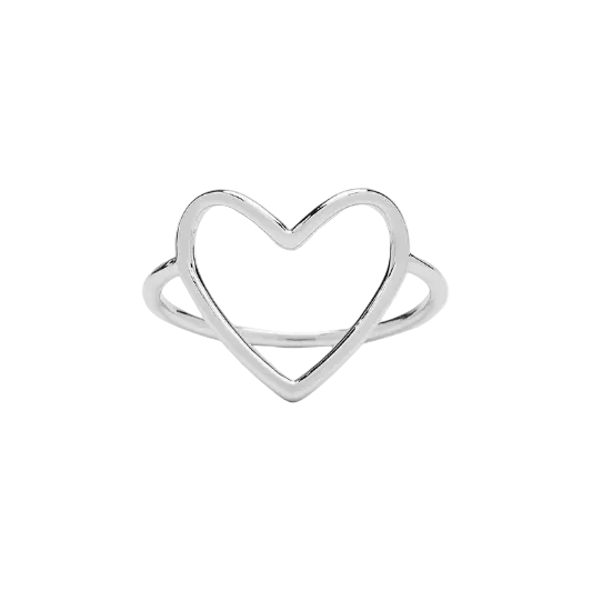 Pura Vida Big Heart Band Ring - Silver- Full View