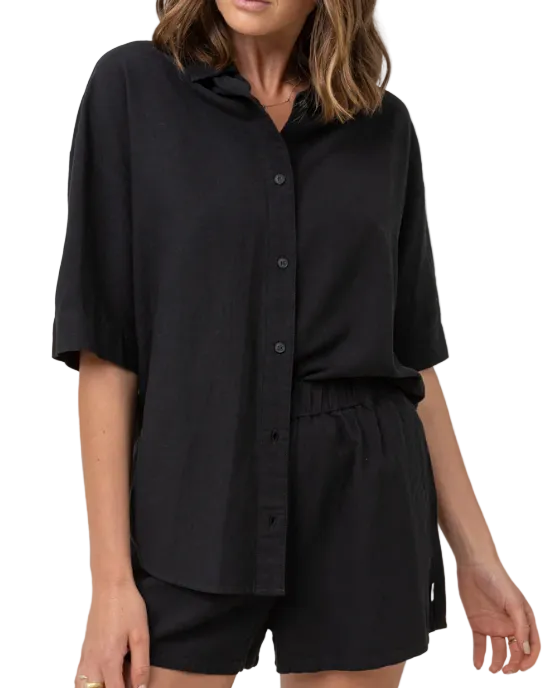 Rhythm Classic Womens Lounge Shirt - Black -Full View
