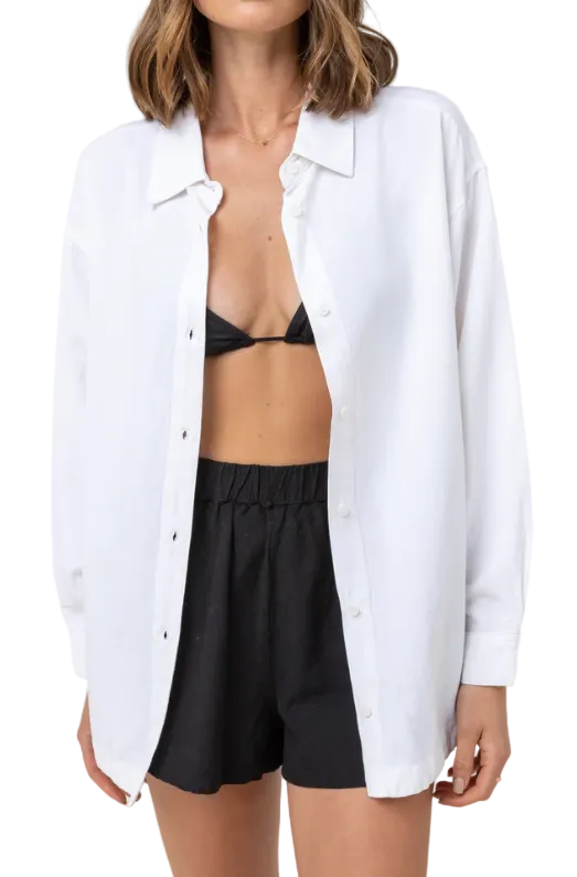Rhythm Classic Womens Oversized Shirt - White - Front