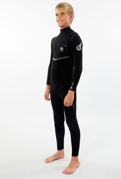 Rip Curl Flashbomb 5/3mm Junior Chest Zip Wetsuit - Black - Front